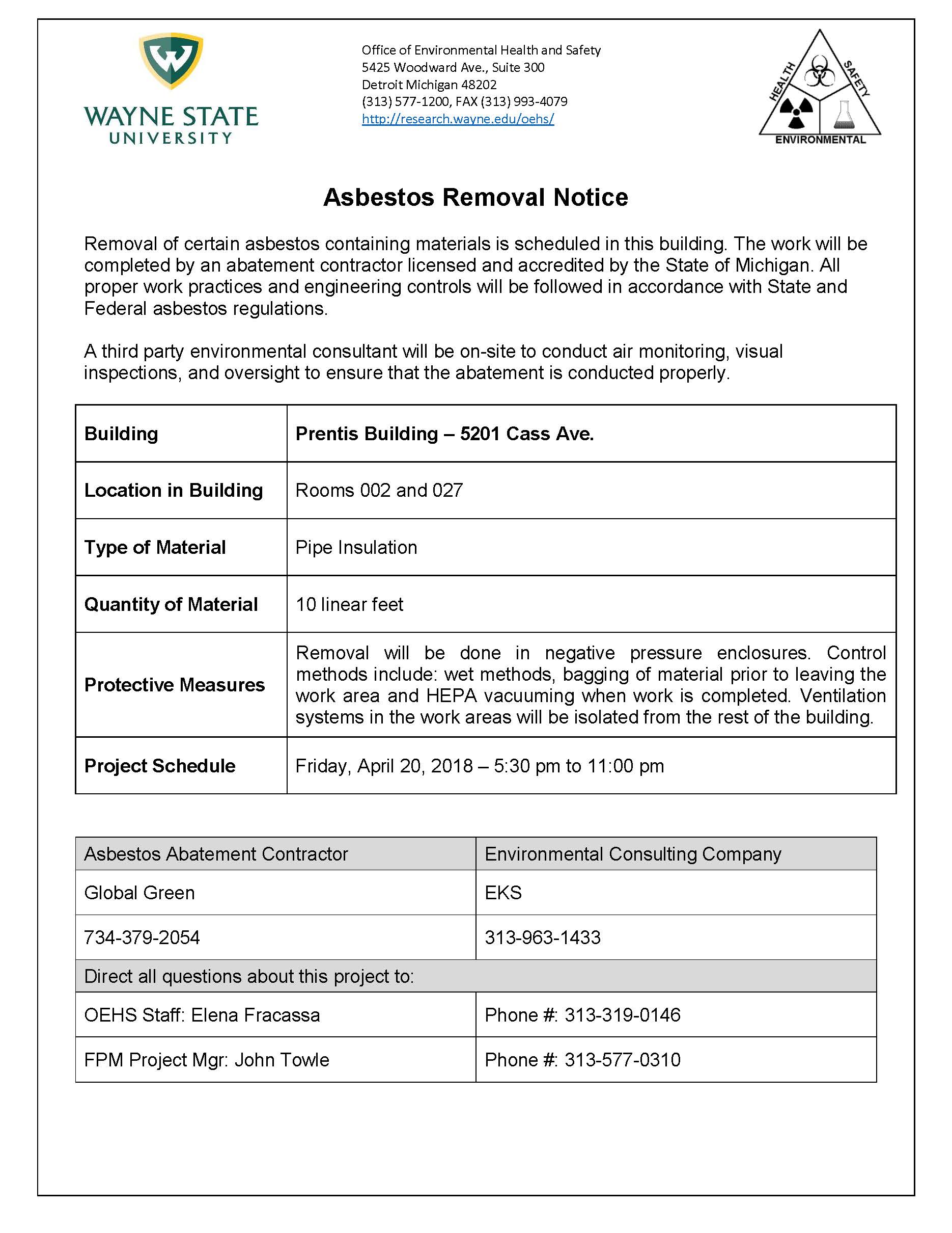 Asbestos Removal Notice