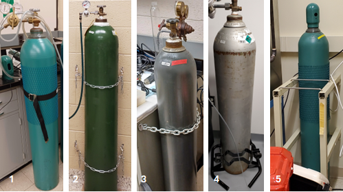 Examples of properly secured gas cylinders.